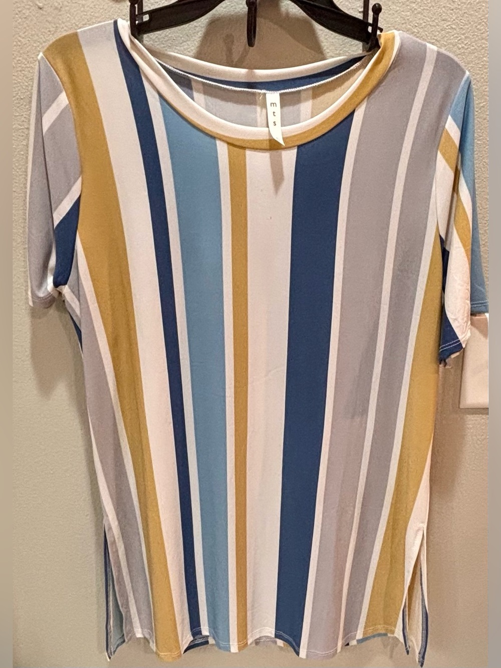 mts Vertical Striped Short-Sleeve Tee in Blue, Mustard & Gray